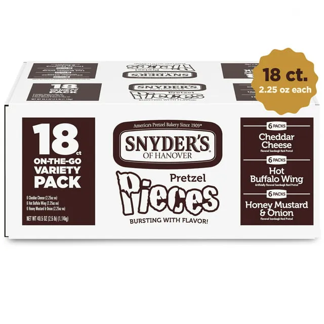 Snyder's of Hanover Pretzel Pieces, Variety Pack of Pretzels Individual Packs, 2.25 Oz, 18 Ct (Pack of 18)