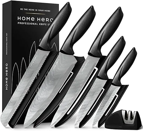 Home Hero - Kitchen Knives - Chef Knife Set w/ Block - Stainless Steel