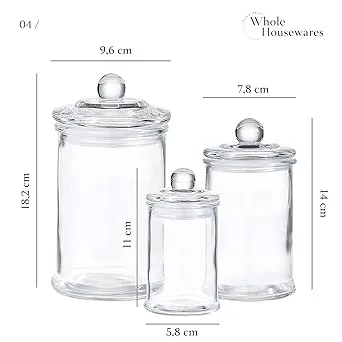 Mini Glass Apothecary Jars-Cotton Jar-Bathroom Storage Organizer Canisters Set of 3