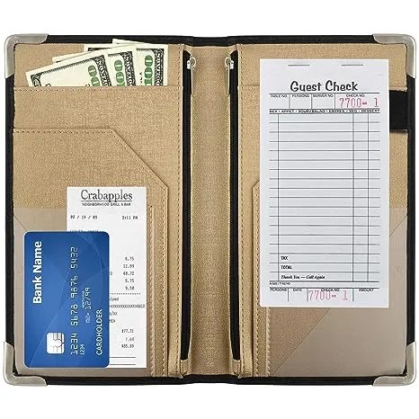 Golgino Server Book for Waitress & Waiter 9 x 5 inch, Two Zipper Pockets & ID Holder, Premium Receipt Organizer Wallet fits Apro