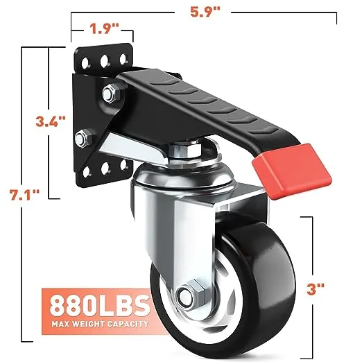 SPACEKEEPER Workbench Casters Kit 880 Lbs - 3 Inch Heavy Duty Retractable Caster Designed for Workbenches Machinery & Tables, 4 Pack