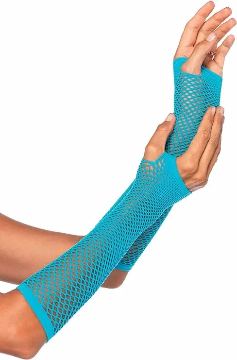 Leg Avenue Triangle Net Fingerless Gloves, O/S, Neon Blue