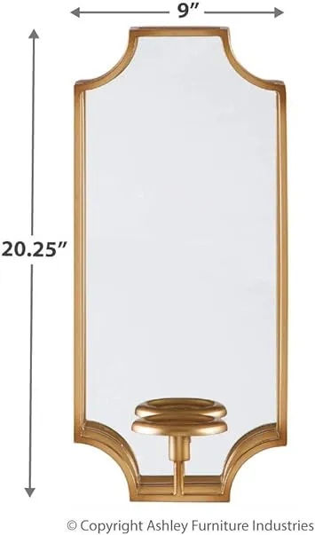 Signature Design by Ashley Dumi Glam 20" Mirrored Wall Sconce, Fits 1 Pillar Candle, Gold