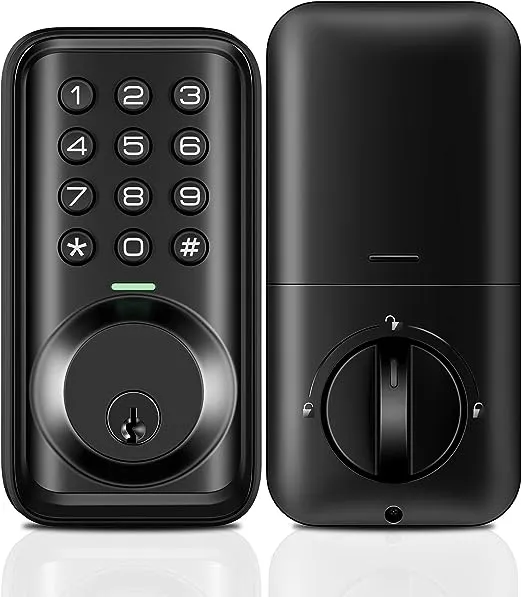 Veise Keyless Entry Door Lock, Electronic Keypad Deadbolt Lock, Auto Lock, 1 Touch Locking & 20 User Codes, Anti-Peeking Password, Easy Installation Design - Matte Black