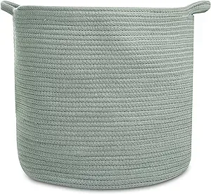 Natemia Rope Storage Basket- Nursery Bin and Toy Organizer (15”x15”x14”), Laundry Basket, Basket for Towels, Pillows and Blankets, Perfect Baby Registry Gift