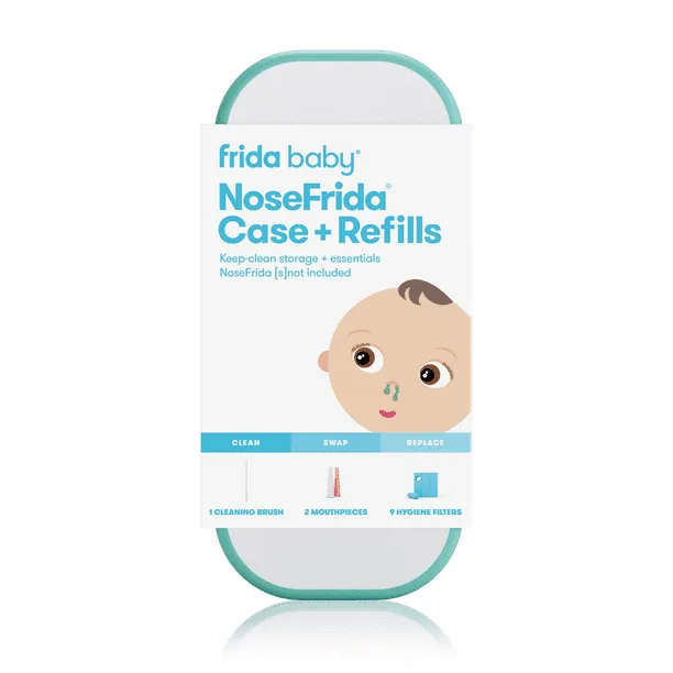 Frida Baby NoseFrida Case + Refills, Cleaning and Storage for Doctor-Recommended NoseFrida The Snotsucker Nasal Aspirator, Storage Travel Case, Bristle Cleaning Brush, Hygiene Filters, Baby Registry