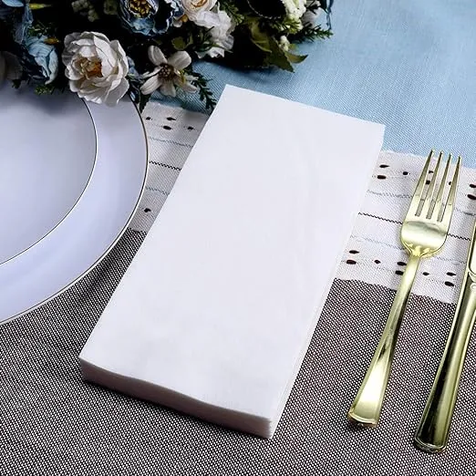 FOCUSLINE 200 Disposable Bathroom Napkins, Linen-Feel Paper Guest Towels, Soft and Absorbent Paper Hand Towels Party Napkins for Bathroom, Kitchen, Dinner, or Event, White, 12" x 17"