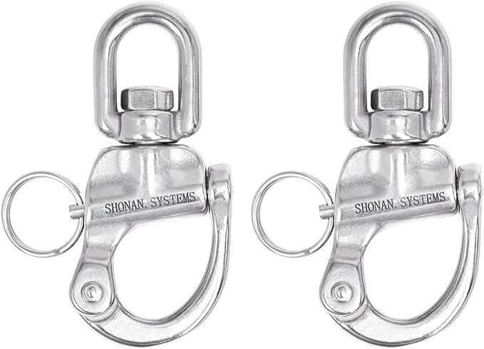 SHONAN Swivel Eye Snap Shackle, Marine Sailboat Shackles, 2 Pack Stainless Steel Swivel Shackles for SCBA Mask Quick Release, Sailing Rigging for Spinnaker Halyard