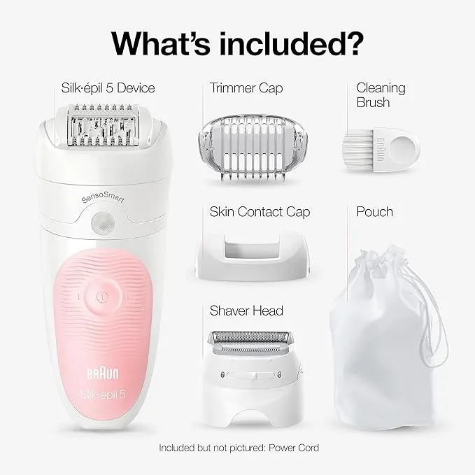 Braun Silk-Ãpil 5 5-620 Epilator for Women for Gentle Hair Removal, White/Pink