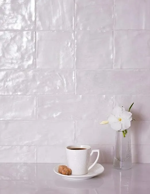 2.5" x 8" White Ceramic Tile for Kitchen, Bathroom or Wall Panel (5.32 Sq ft- Box of 38 Tiles)