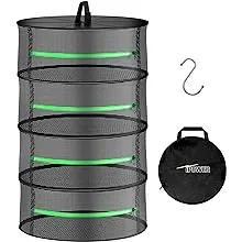 Ipower 2ft 2-layer Foldable Herb Mesh Rack Hanging Drying Net With Zippers Heavy Duty Ring For Hydroponic Plant, Free Storage Bag And Hook Included