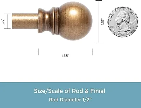 Davenport Curtain Rod Brushed Brass 1/2" Diameter (28"x48") Kenney