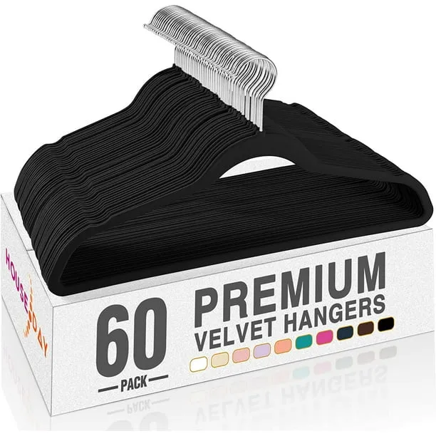 HOUSE DAY Black Velvet Hangers 60 Pack, Premium Clothes Hangers Non-Slip Felt