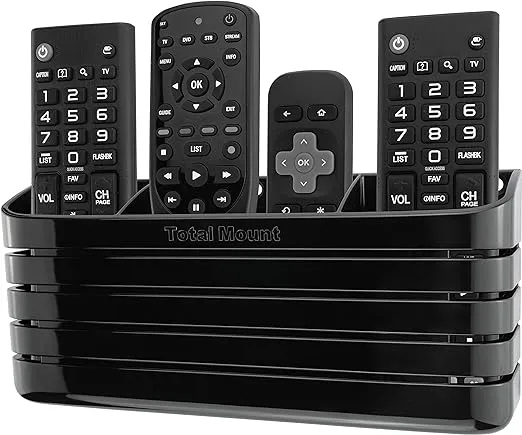 TotalMount Hole-Free Remote Holder – Eliminates The Need to Drill Holes in Your Wall (Premium Black – Modern Design for 3 or 4 Remote Controls)