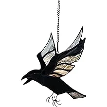 BOXCASA Raven Stained Glass Window Hangings,Crow Decorations for Halloween,Bird Suncatcher for Windows,Balconies,Yards,Walls