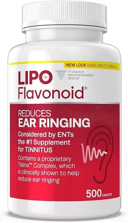 Lipo Flavonoid Plus, Tinnitus Relief for Ringing Ears, OTC Flavonoid Ear Health Vitamins, Bioflavonoids & Vitamin C, 500 Caplets