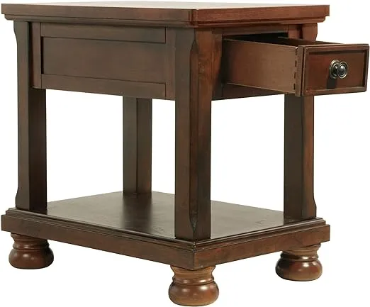 Signature Design by Ashley Porter Traditional Hand-Finished Rectangular Chair Side End Table, Dark Brown