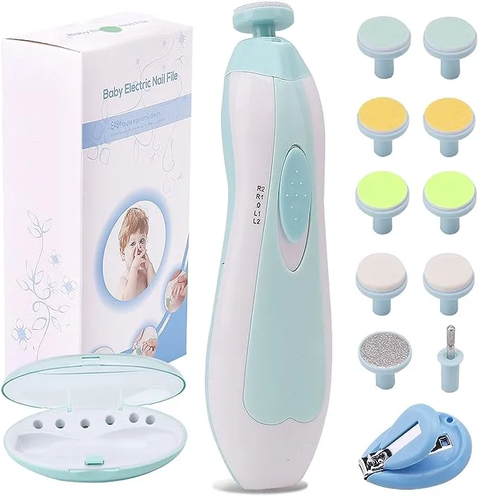 Baby Nail Trimmer Electric Nail File Baby Nail Clippers, Safe Nail Filer Grinder Kit for Newborn Infant Toddler Kids or Adults Toes Fingernails Care Trim Polish, with Led Light and 10 Grinding Heads