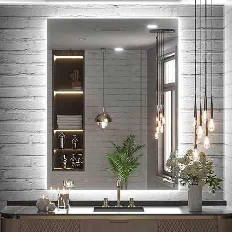 TETOTE 36 x 28 Inch LED Backlit Mirror Bathroom with Light,Anti-Fog,Dimmable,Lighted Mirror(Horizontal/Vertical) Wall Mounted Vanity Mirror