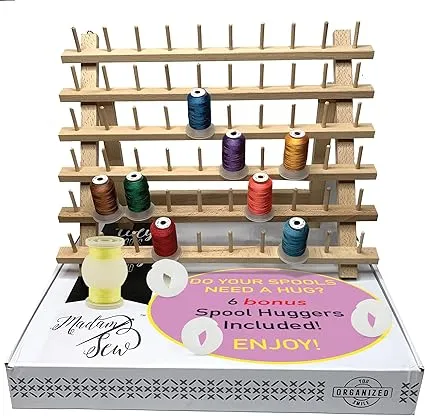 Madam Sew 60-Spool Sewing Thread Rack for Spools of Thread – Free Standing or Wall Mount Embroidery Thread Spool Holder with Attached Eyelets for Sewing Organization and Storage