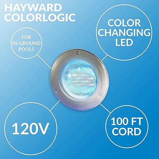 Hayward W3SP0527SLED100 ColorLogic 4.0 Color LED Pool Light for In-Ground Pools, 120 Volt, Stainless Steel Faceplate, 100 Ft. Cord