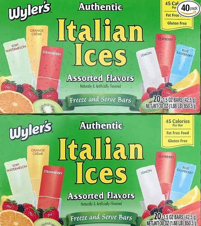 Wylers Authentic Italian Ices Original Flavors(2 Pack) ((40) 1.5oz pops (2/20ct boxes))