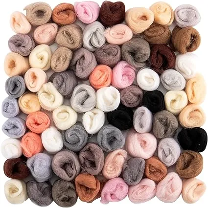 72pcs 7.6 oz Needle Felting Wool- 24 Colors Nature Wool Roving for Needle Fel...