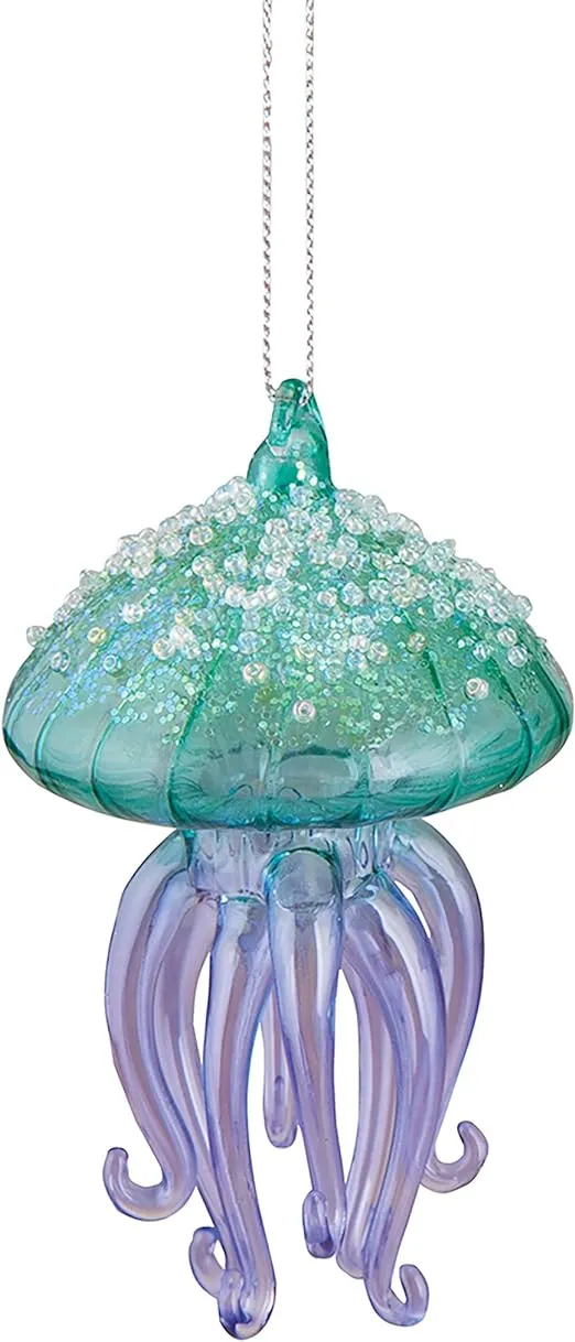 Gallerie II Glitter Glass Jellyfish Coastal Christmas Xmas Holiday Ornament Green