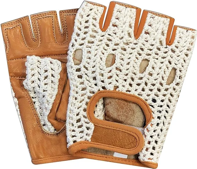 Real Soft Leather Mesh Net Fingerless Driving Weight Training Cycling Wheelchair Gloves W-1037 (Large)