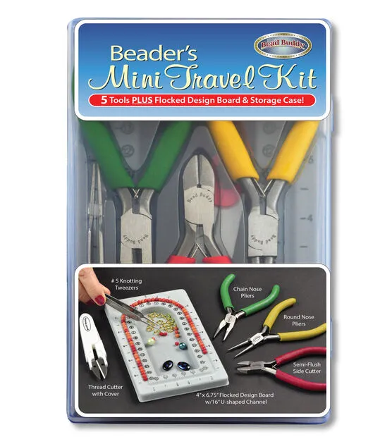 BEAD BUDDY BEADERS MINI TRAVEL KIT 5 TOOLS DESIGN BOARD AND CASE