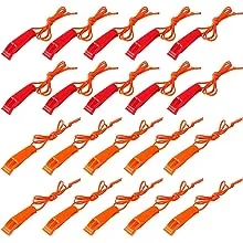 AUGSUN 40 Pcs Emergency Safety Whistle Plastic Whistles Set with Lanyard,Red and Orange