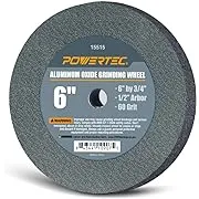 POWERTEC Bench Grinder Wheel 6 Inch 60 Grit, Aluminum Oxide Grinding Wheel for Bench Pedestal Grinder, 3/4" Thick 1/2" Arbor, Sharpening & Shaping Drill Bits, Blade, and Chisel 1PK (15515)