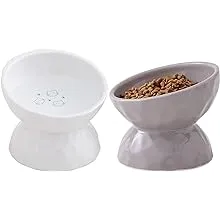 AOMRYOM Ceramic Tilted Raised Cat Food and Water Bowl Set Elevated Stress Free ...