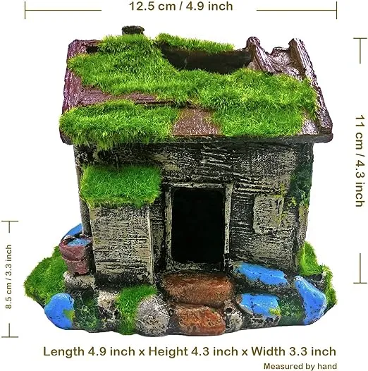 M2cbridge Aquarium Decorations Fish Hideout House Betta Cave with Green Lifelike Moss(Style 2)