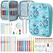 SHAXANO Crochet Hooks Kit with Case, 86 Piece Crochet Hooks Set, with 9 Rubber Ergonomic Hook and 12 Aluminum Crochet Hooks, 65