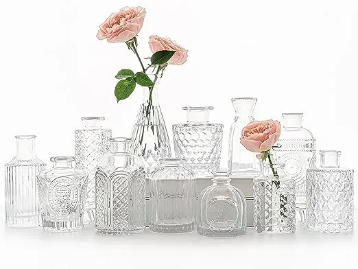 12pcs Glass Bud Vase Set, Small Clear Flower Vases for Centerpieces in Bulk, Mini Vintage Vase for Wedding, Home,Table Decoration