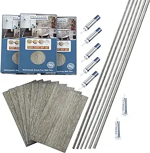 Palisade 25.6 in. x 14.8 in. Interlocking Vinyl Tile Shower and Tub Surround Kit in Grecian Earth