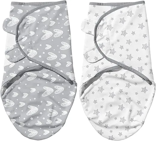Biloban Baby Swaddle for Boy Girls, Baby Swaddles 3-6 Months, Swaddle Blanket Cotton, Newborn Swaddle, Newborn Essentials, Lovely Grey Print, 2 Pack