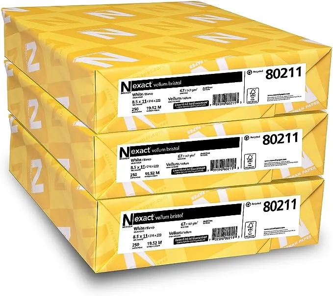 Neenah Exact Vellum Bristol, 8.5" x 11", 67 lb/147 gsm, White, 94 Brightness, 750 Sheets, 3 Pack (80211)