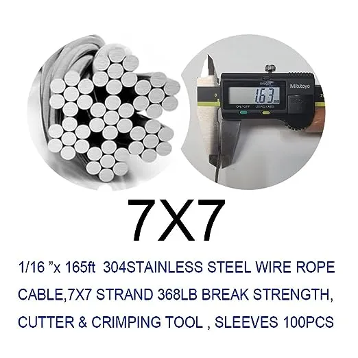 304 Stainless Steel Cable Wire Rope 1/16 x 165ft Cutter&Crimping Tool and Sleeve100pcs