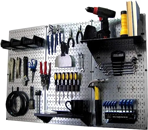 Pegboard Organizer Wall Control 4 ft. Metal Pegboard Standard Tool Storage Kit with Galvanized Toolboard and Black Accessories
