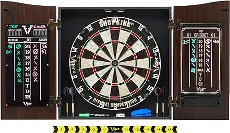 Viper by GLD Products Vault Deluxe Dartboard Cabinet with Shot King Sisal Dartboard and Illumiscore Scoreboard, Wood