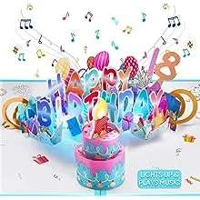 Venhoo Birthday Cards with Lights and Music, Funny Blowable Candle Musical Pop Up Greeting Card with DIY 0-9 Numbers, Play Happy Birthday Music Popup Card for Women, Mom, Daughter, Sister