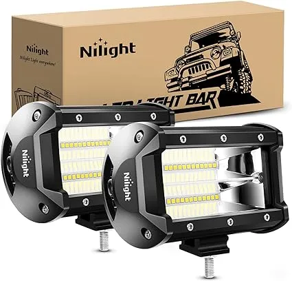 Nilight 18001F-B 2PCS 5Inch 72W Double Row Flood Bar 10800Lumens Driving Fog Led Off Road Lights for Trucks Jeep ATV UTV SUV Boat Marine,2 Years