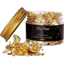 BeePoint 24K Edible Gold Foil Flakes - 100mg Gold Flakes for Cake Decorating, Baking & Cooking, Art Crafts & DIY Projects, Nails, Candles, Makeup, Painting, Food and Cooking, Makeup & Home