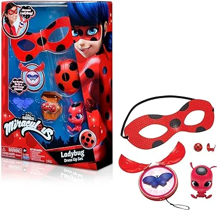 Miraculous girls female Ladybug Dress Up Set with Yoyo, Color Change Akuma, Tikki kwami, mask and Earrings by Playmates Toys