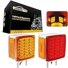 Partsam 2x Truck Trailer Square Double Face Pedestal Stop Turn Tail Light Amber ...