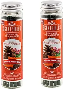 Scentsicles Spiced Pine Scented Ornaments with Hooks - 2 Bottles (12 Sticks Total) for Christmas