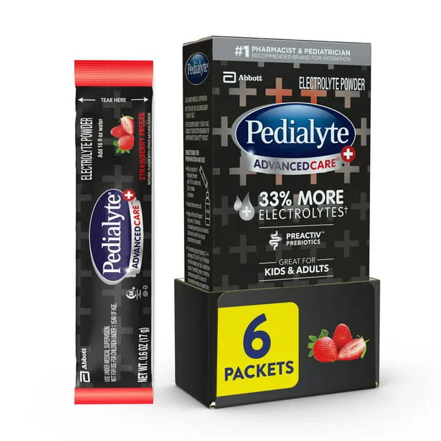 Pedialyte Advanced Care+ Electrolyte Powder, Strawberry Freeze - 6 pack, 0.6 oz packets