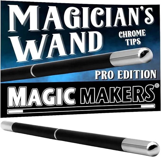 Magic Wand Pro Model Black and Chrome Tips Real Wood - Magician's Choice